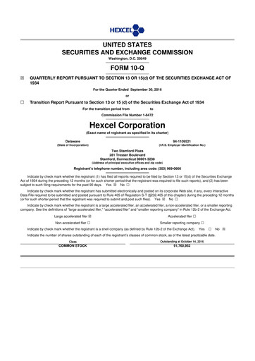 Thumbnail Hexcel
 10-Q Quarterly Report FY2016 