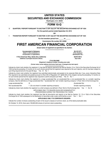 Miniature First American Financial Corporation 10-Q Rapport trimestriel 2016 