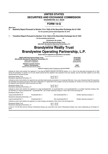 Thumbnail Brandywine Realty Trust
 10-Q Quarterly Report FY 