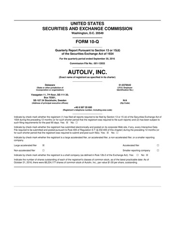 Vorschaubild Autoliv 10-Q Quartalsbericht 2016 