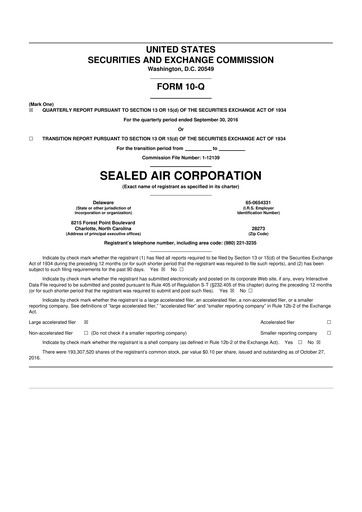 Thumbnail Sealed Air
 10-Q Quarterly Report FY2016 