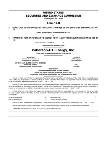 Thumbnail Patterson-UTI Energy 10-Q Quarterly Report FY2016 
