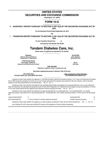 Thumbnail Tandem Diabetes Care
 10-Q Quarterly Report FY2016 