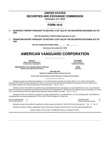 Miniature American Vanguard 10-Q Rapport trimestriel 2016 