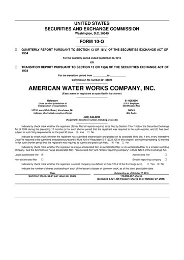 Thumbnail American Water 10-Q Quarterly Report FY2016 