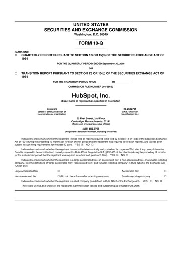 Vorschaubild HubSpot 10-Q Quartalsbericht 2016 