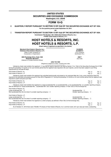 Thumbnail Host Hotels & Resorts
 10-Q Quarterly Report FY2016 