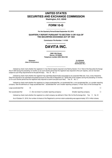 Thumbnail DaVita 10-Q Quarterly Report FY2016 