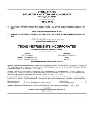 Vorschaubild Texas Instruments 10-Q Quartalsbericht 2016 