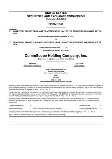 Miniature CommScope
 10-Q Rapport trimestriel 2016 