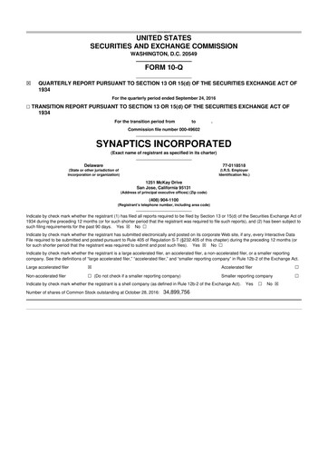 Thumbnail Synaptics 10-Q Quarterly Report FY2017 