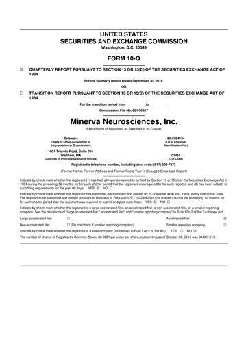 Vorschaubild Minerva Neurosciences
 10-Q Quartalsbericht  