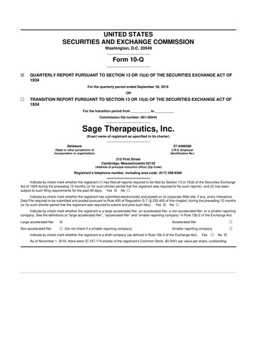 Thumbnail Sage Therapeutics
 10-Q Quarterly Report FY2016 