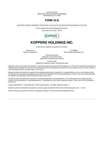 Thumbnail Koppers Holdings 10-Q Quarterly Report FY2016 