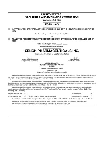 Thumbnail Xenon Pharmaceuticals 10-Q Quarterly Report FY2016 
