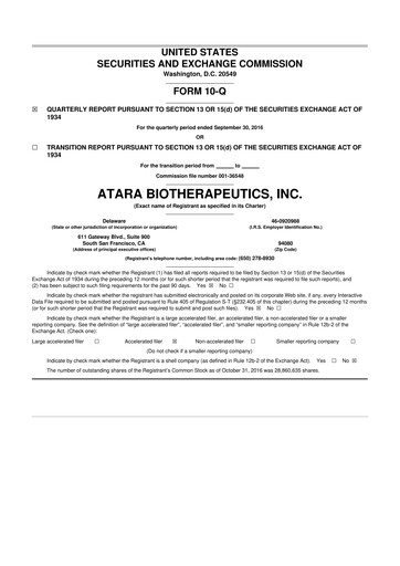 Thumbnail Atara Biotherapeutics 10-Q Quarterly Report FY2016 