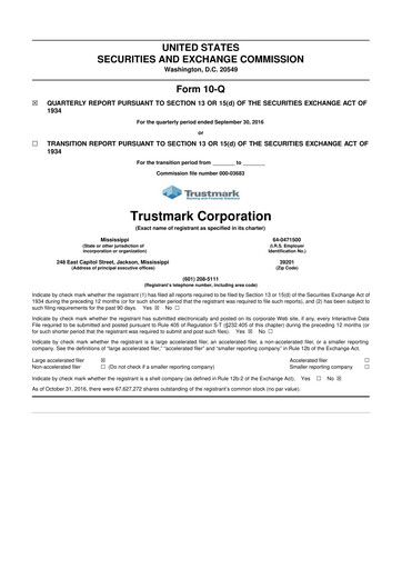 Thumbnail Trustmark 10-Q Quarterly Report FY2016 