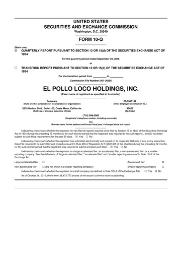 Thumbnail El Pollo Loco
 10-Q Quarterly Report FY2016 