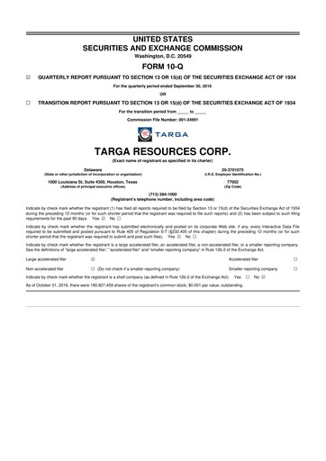 Thumbnail Targa Resources
 10-Q Quarterly Report FY2016 