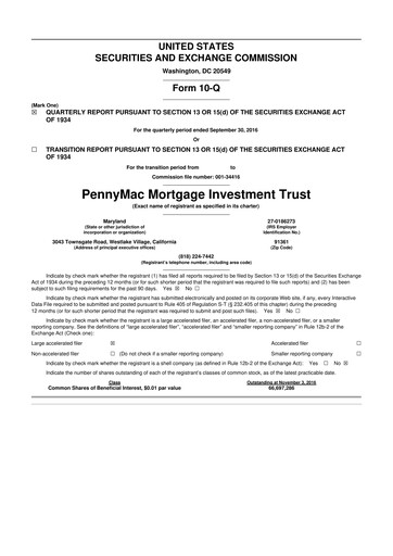 Thumbnail PennyMac Mortgage Investment Trust 10-Q Quarterly Report FY2016 