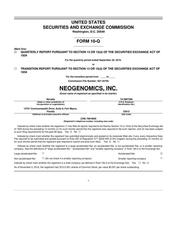 Thumbnail NeoGenomics
 10-Q Quarterly Report FY2016 