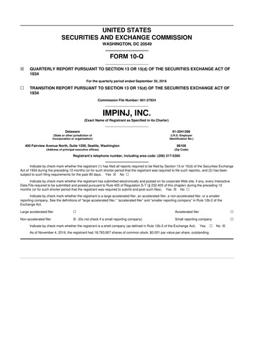 Thumbnail Impinj 10-Q Quarterly Report FY2016 