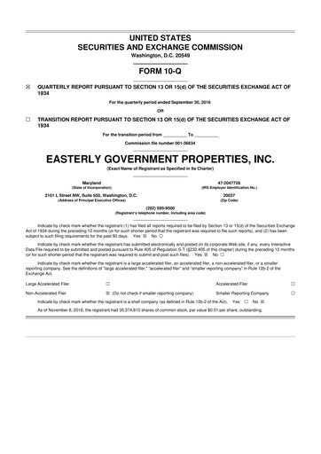Thumbnail Easterly Government Properties 10-Q Quarterly Report FY2016 