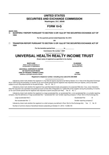 Vorschaubild Universal Health Realty Income Trust 10-Q Quartalsbericht 2016 