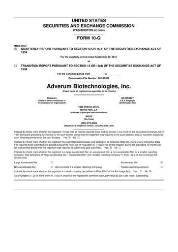 Thumbnail Adverum Biotechnologies
 10-Q Quarterly Report FY2016 