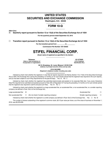 Vorschaubild Stifel
 10-Q Quartalsbericht 2016 
