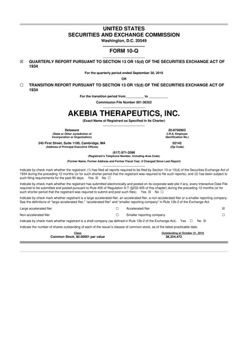 Thumbnail Akebia Therapeutics 10-Q Quarterly Report FY2016 
