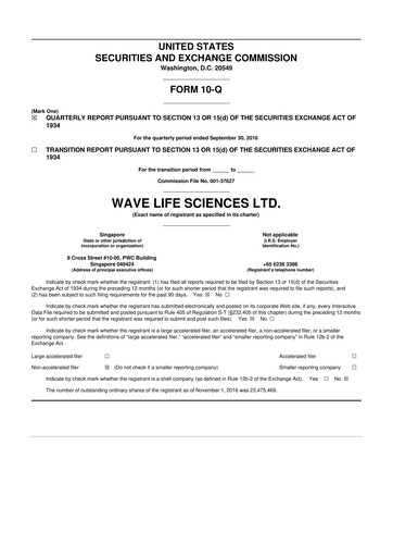 Thumbnail Wave Life Sciences 10-Q Quarterly Report FY2016 