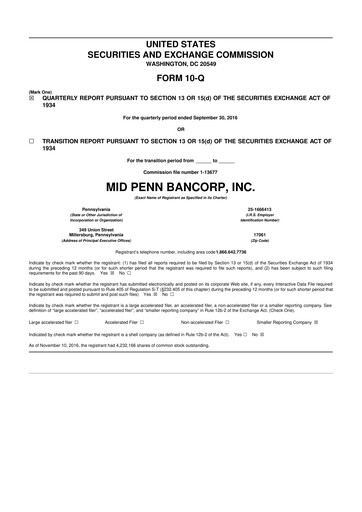 Thumbnail Mid Penn Bancorp 10-Q Quarterly Report FY2016 