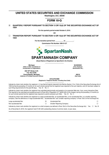 Thumbnail SpartanNash
 10-Q Quarterly Report FY2016 