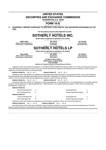 Vorschaubild Sotherly Hotels 10-Q Quartalsbericht  