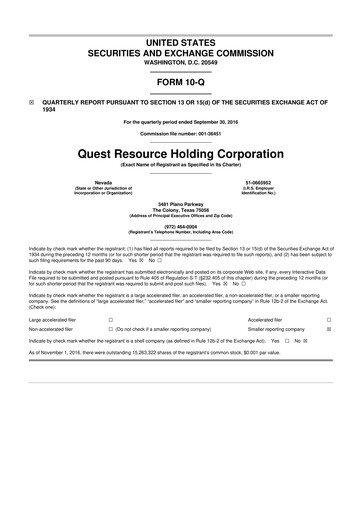 Thumbnail Quest Resource Holding 10-Q Quarterly Report FY2016 