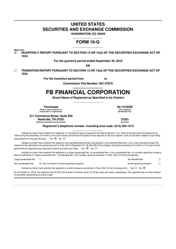 Thumbnail FB Financial 10-Q Quarterly Report FY2016 