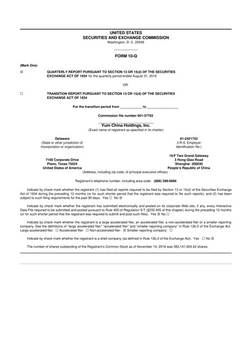 Thumbnail Yum China
 10-Q Quarterly Report FY2016 