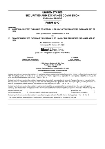 Miniature BlackLine 10-Q Rapport trimestriel 2016 