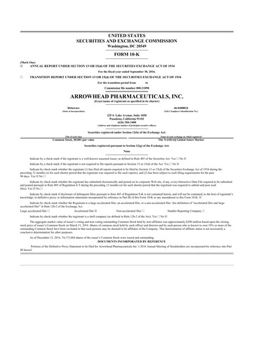 Thumbnail Arrowhead Pharmaceuticals
 10-K Annual Report 2016