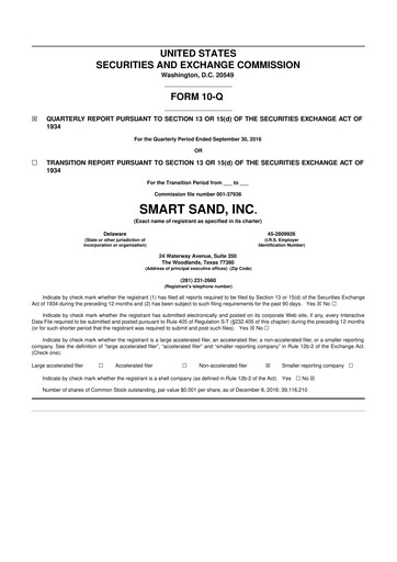Miniature Smart Sand
 10-Q Rapport trimestriel 2016 