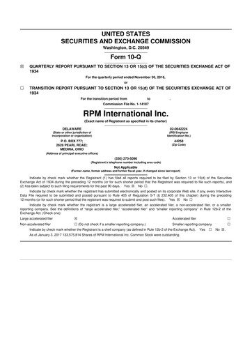 Thumbnail RPM International
 10-Q Quarterly Report FY2017 