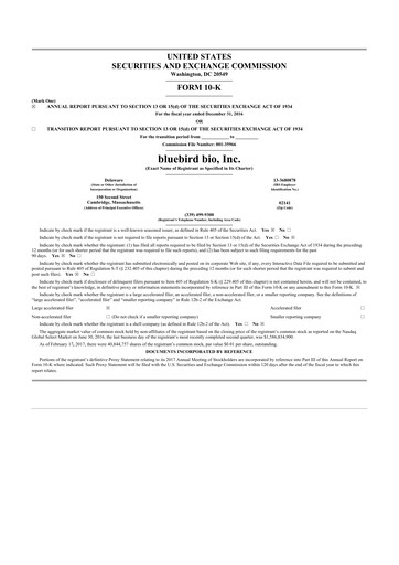 Thumbnail bluebird bio
 10-K Annual Report 2016