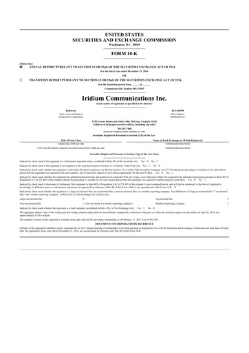 Thumbnail Iridium Communications 10-K Annual Report 2016