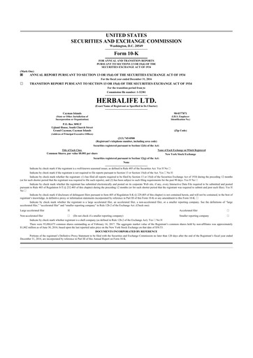 Thumbnail Herbalife 10-K Annual Report 2016