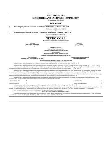 Thumbnail Nevro
 10-K Annual Report 2016