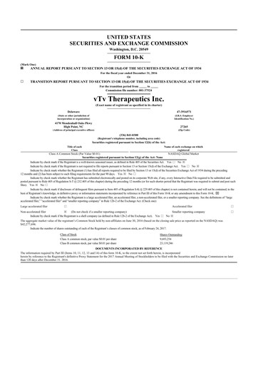 Miniature vTv Therapeutics
 10-K Rapport annuel 2016