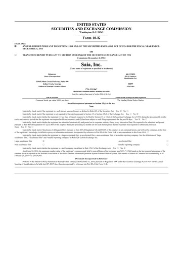 Thumbnail Saia
 10-K Annual Report 2016