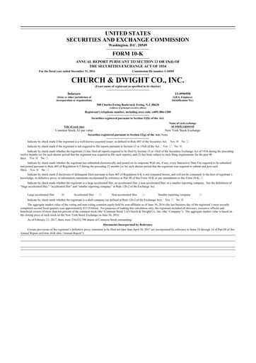 Thumbnail Church & Dwight
 10-K Annual Report 2016