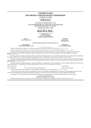 Thumbnail DaVita 10-K Annual Report 2016